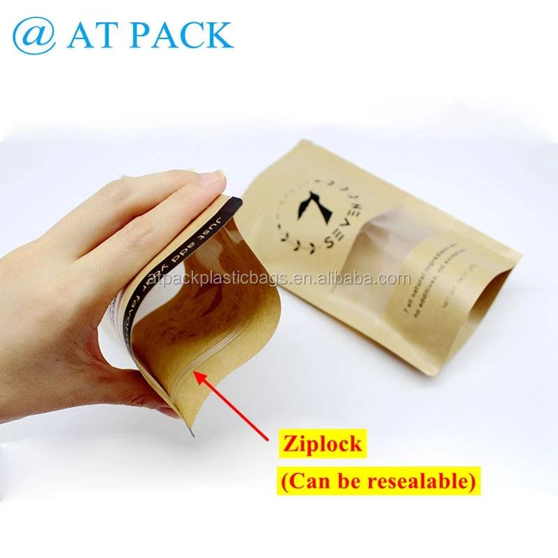 custom printed stand up pouch ziplock kraft paper