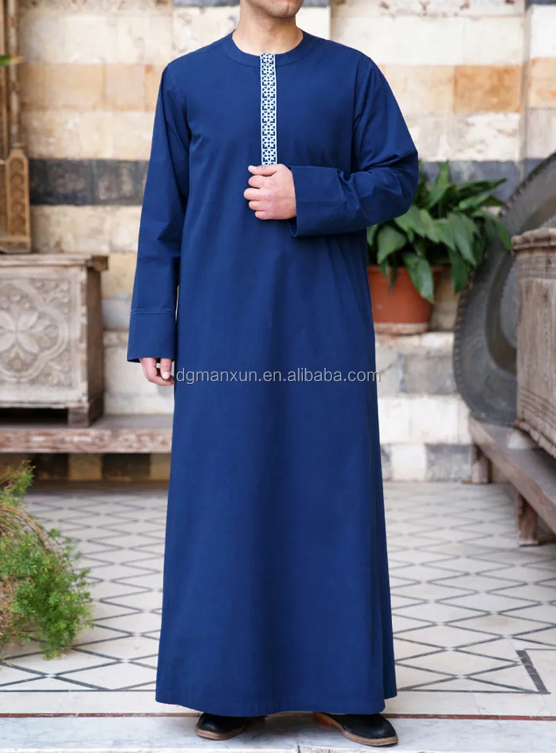 Embroidered front islamic men thobes long sleeve dubai men islamic clothing thobe