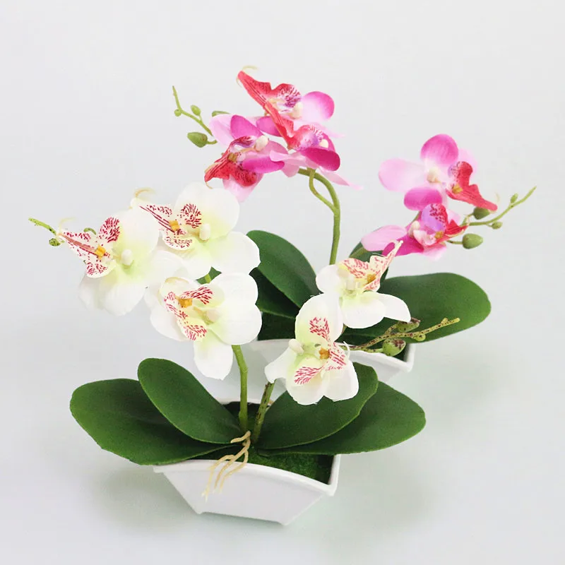 Flone Artificial Small Butterfly Orchid Flower Real Touch Leaves Simualtion Plants Bonsai Wedding Home Office Party Decoration (7)