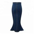 D&S factory dropshipping women denim maxi skirt women zip up long fishtail skirt