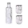 Double Wall Vacuum Insulated Stainless Steel Bottle Wine Cup,Two Stemless Wooden Marble Wine Tumblers with spill proof Lids