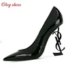 2019 new iron letters with high heel pumps high single shoes shallow mouth pointed sexy women pumps shoes