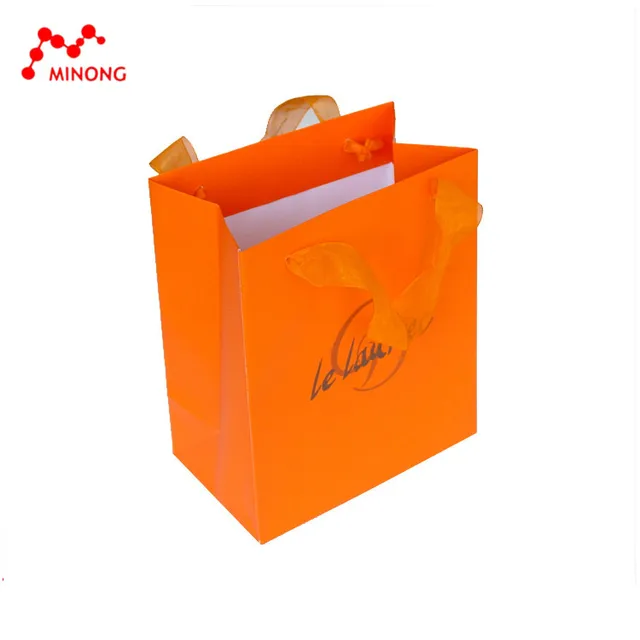 best quality handmade orange paper gift bags with organza handle