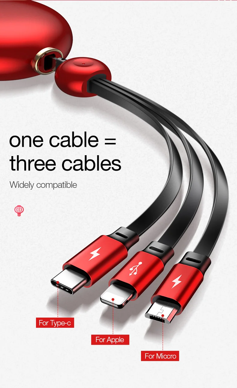 Cafele 3 In 1 USB Cable Lantern Style Charging Cable Type C Micro 8Pin Data Sync Cable - ANKUX.COM