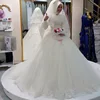 2018 Arab Hijab Muslim Wedding Dress Long Sleeve Saudi Arabian Wedding Gown Muslim Plus Size Lace Long Train Bridal Dress