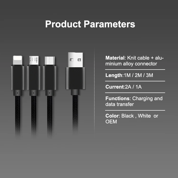 Usb 3 in 1 Multi Function Charging Data Cable Adapter Cable for I-phone Type-c Android - ANKUX.COM
