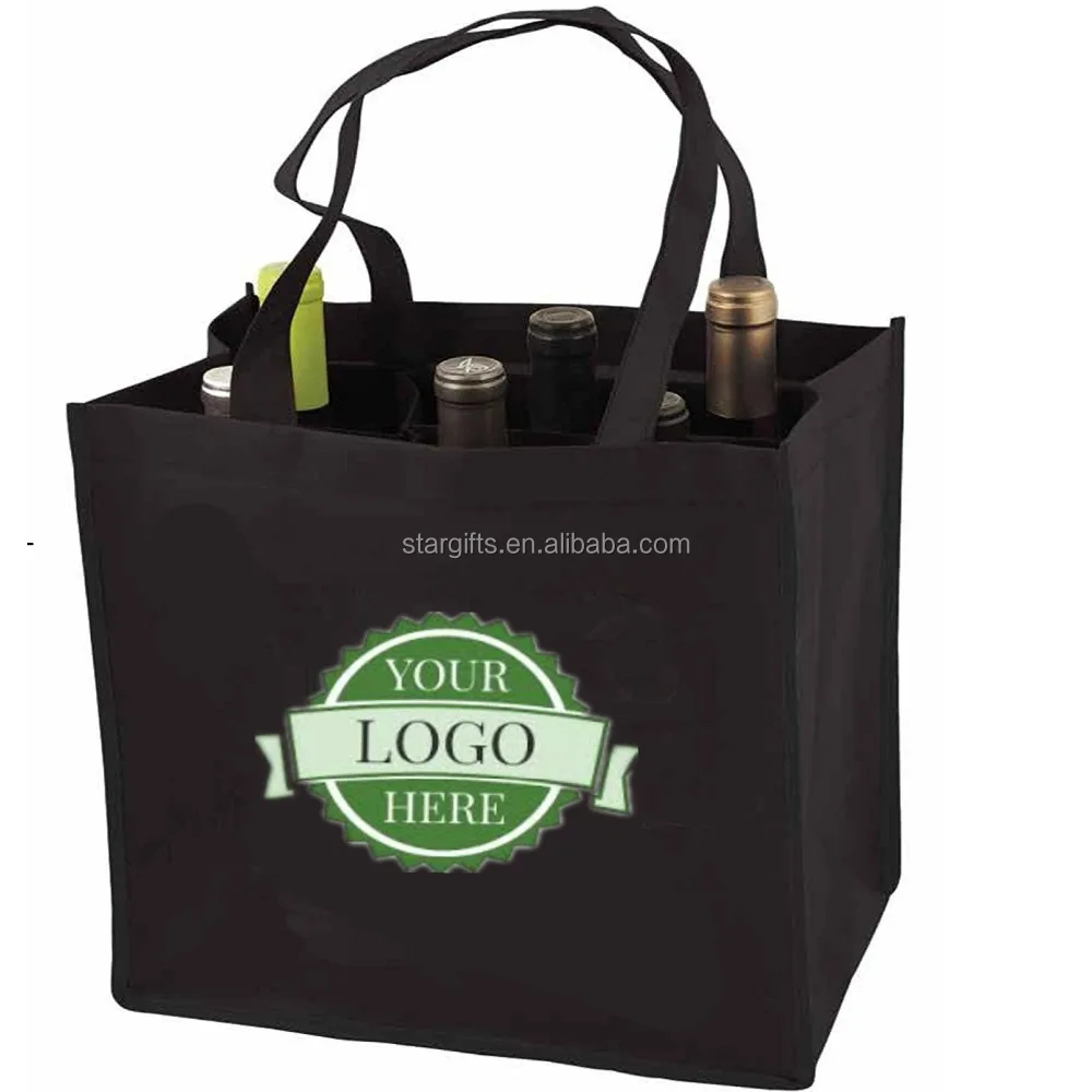 environmentally custom non-woven 6 bottle wine bag with sturdy