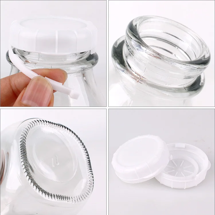 Custom 900ml Square Glass milk bottle 220ml glass jar set with handle metal screw top