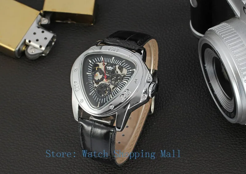 New Mens Watch Top Brand Luury Skeleton Hollow Automatic Mechanical Leather Strap Watch Men Reloj Hombre 5911K