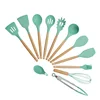 China hot selling grey green colorful elegant eco friendly bamboo wood silicone heat-proof kitchen utensil tool
