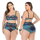 STOCK Print Plus Size Bikini Underwire Push Up Big Size Swimwear High Waist Swimsuit