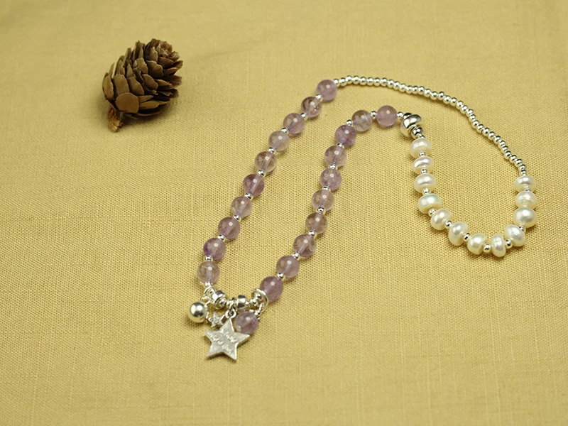 Sinya Girls Natural pearls Amethyst Bracelet in 925 sterling silver elastic bangles for Lover women ladies Mum best gift 2018  (15)