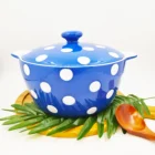 Polka dots printed glossy glazed ceramic hot pot / stoneware casserole soup pot