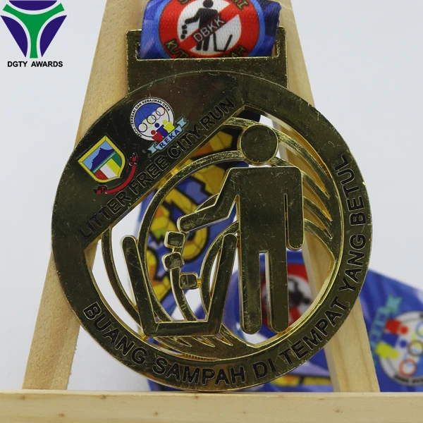 Printing bright gold city running art craft medals for gift