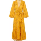 Ruffles Hem Bow Wrap Skirt Silk Satin Floral Print Lady Dress