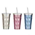 hot sell 16 oz double wall stainless steel thermo coffee mug with metal straw