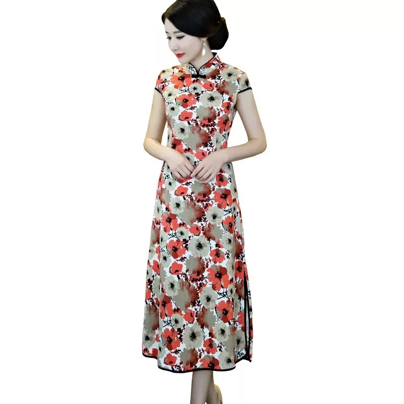 Китайский Современная мода Оптовая Дешевые хлопок длинное платье Qipao Cheongsam для вечеринки