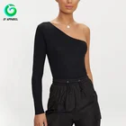 High Quality Branded Women Black Sexy Wrap Bodysuit Ladies Tops and Blouses