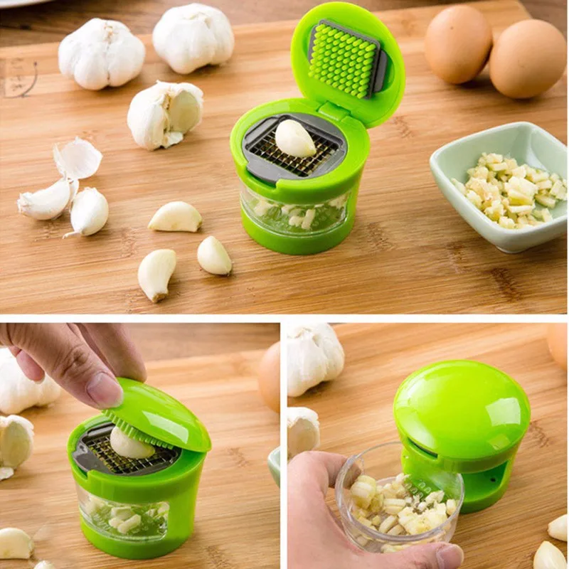 Garlic Chopper Plastic Stainless Steel Mini Garlic Press Chopper Cutter Garlic Grinding Mashing Machine Kitchen Hand Tool KC1403
