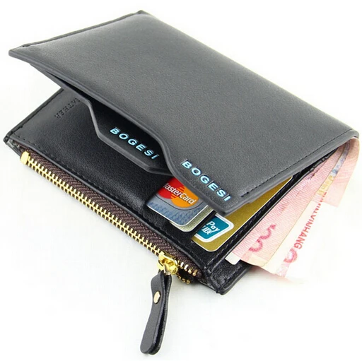 Men Wallet 2015 New Genuine Leather Brand Wallets Short Zipper Purse Famous Business Brand Wallet Purses Card Holder Coin Purse
