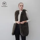 Khaki Real Knit Fox Fur Vest For Garment Women's Fur Coat Outwear
