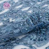 Hot sale fashion designs blue embroidered lace fabric with beads sequin and pearls