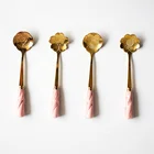 Luxury Pink Spiral porcelain Handle Gold coffee spoon set