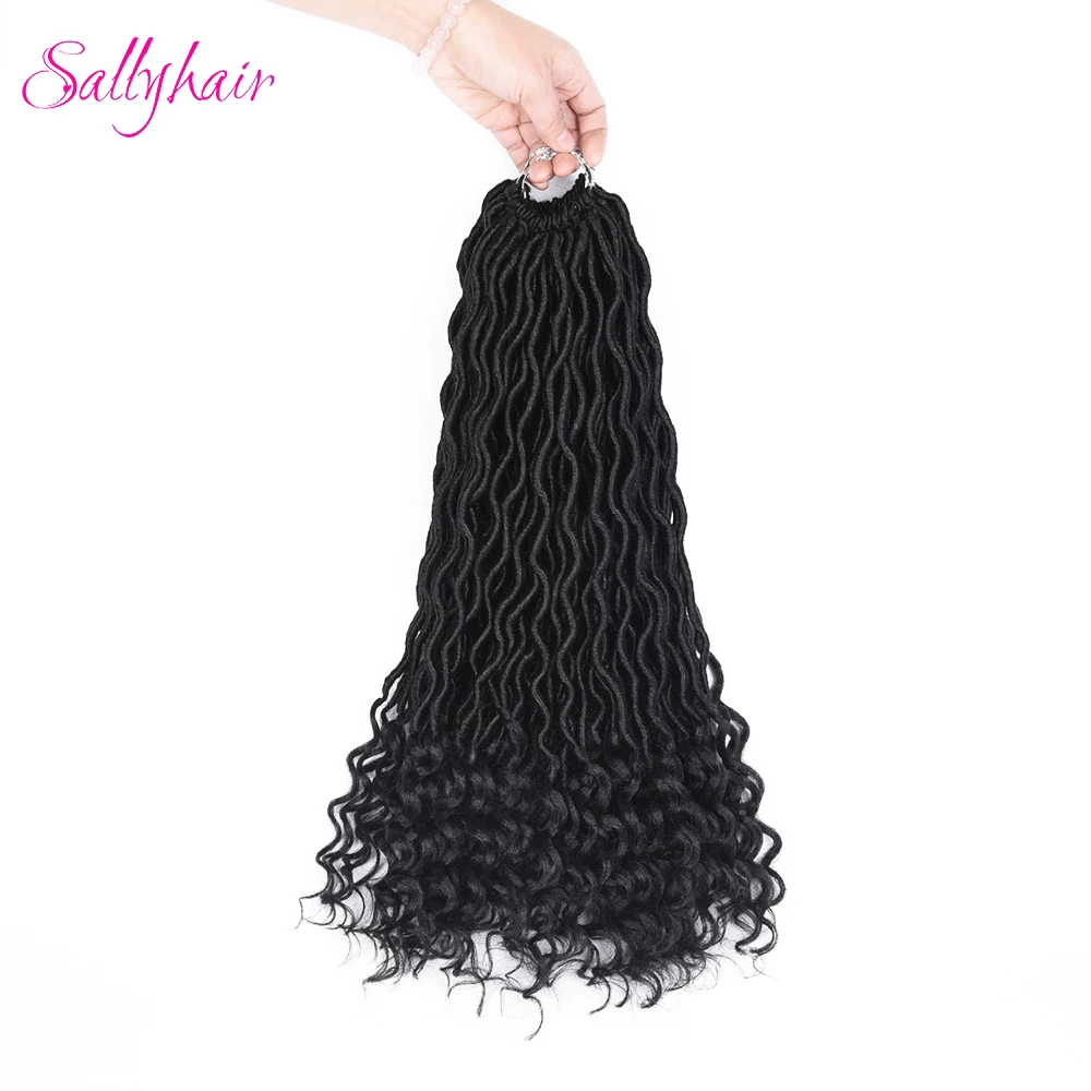 Sallyhair Faux Locs Curly 24 StrandsPack Crochet Braids Hair Extension Synthetic Soft Ombre Braiding Hair Loose End Black Brown (16)