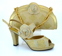2017 latest design Gold African Ladies Evening Shoes With Matching Bag