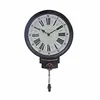 Retro black metal ring roman numeral vintage wall clock with gear decorative pendulum