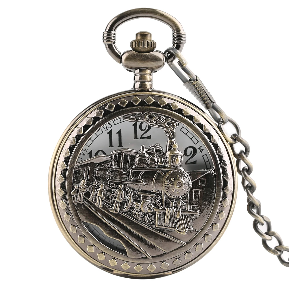 YISUYA Train Pocket Watch Pendant Chain Women Necklace Quartz Watches Men Boy Kid Bronze Clock Fob Reloj de bolsillo Xmas Gift (1)
