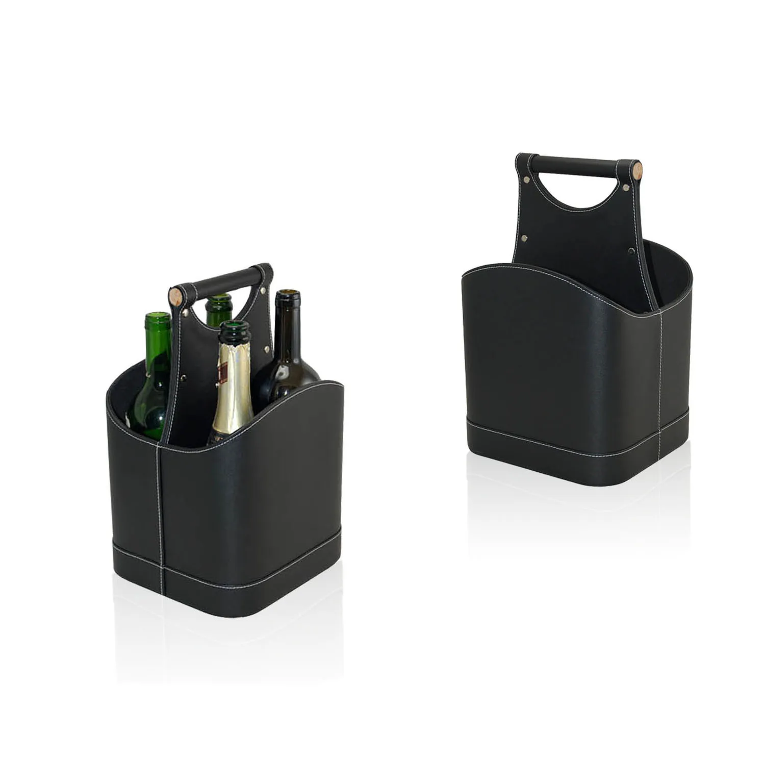 High-end classic black 2 slots PU leather wine basket