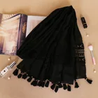 OEM black tudung bawal custom cotton linen lace shawl muslim long hijab