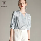 فريد نمط خليط الوقوف طوق اللون الأزرق مخطط النساء قميص و estilo الشيفون casuales blusas femininas