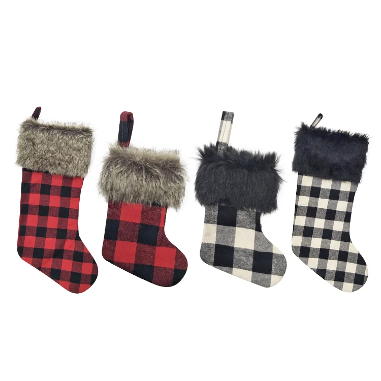 xmas plaid socks gift hanging decor christmas stocking