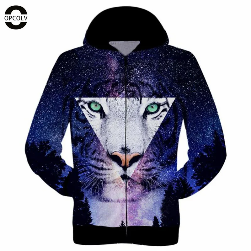 OPCOLV 2015 fashion men/women punk zipper 3d sweatshirt print tiger hoodies casual funny graphic cute animals 3d sweatshirts