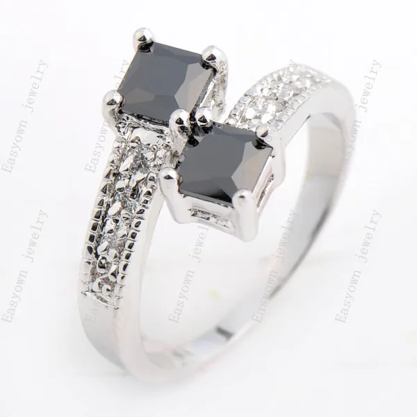 10ps/lot Size 5/6/7/8/9/10 Finger Rings For Women 10KT White Gold Filled Black Zircon Stone Ring Best Selling