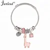 Junlead Fashion Metal Pink Giraffe Bracelet Bangle Charm Beaded Crystal Square Pendant Bracelet Bangle For Women Jewelry Gift