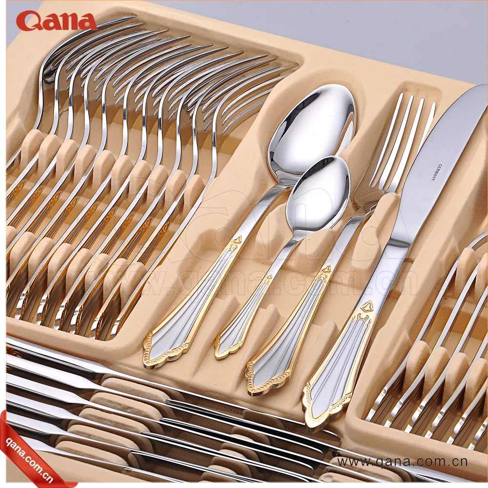 Qana Factory Wholesale Oem Eco Friendly Pcs Gold Cutlery Flatware Set