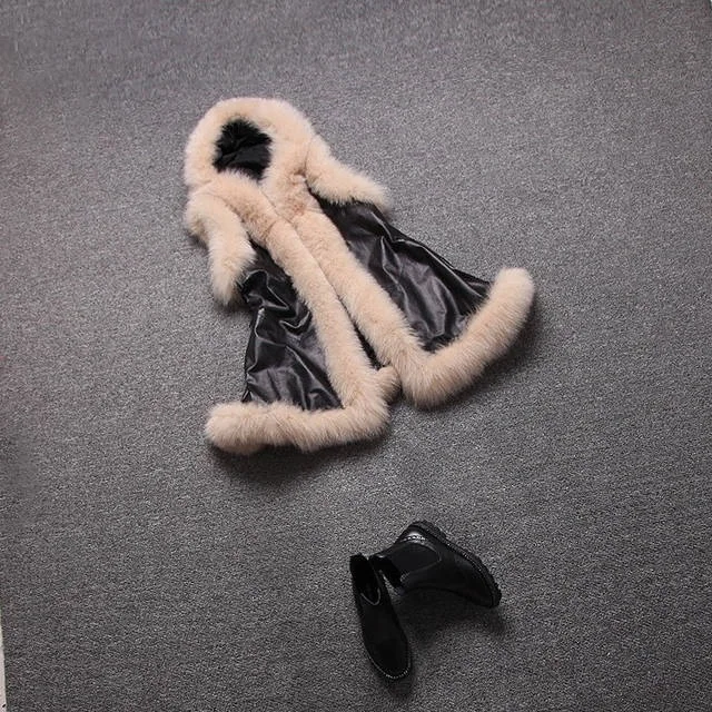 2014 the new explosion models in Europe and America big plush leather trim grass washed hooded sleeveless long vest