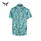 Factory direct supply summer hawaiian olive green men floral print branded shirts