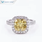 Tianyu gems cushion modified brilliant crushed ice cut 8mm moissanite 18K gold wedding yellow moissanite square ring