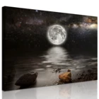 Bright Moonlight Shining on Sea Surface Painting for Modern Room Decoration Framed Seascape Canvas Prints