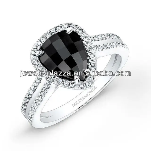 diamondblack,mldiamondhack 14k white gold pear shaped black diamond ring