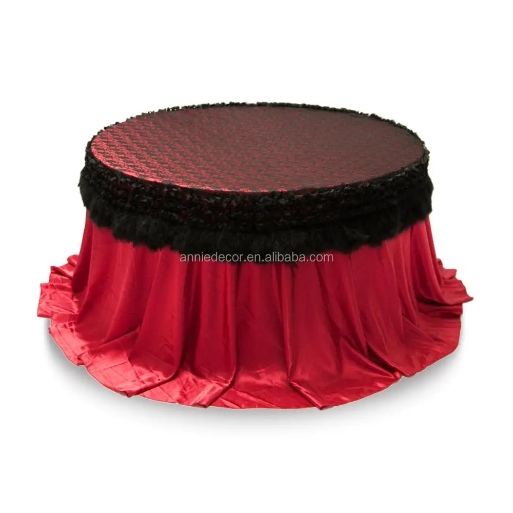New style black and red flower embroidered lace wedding table cloth