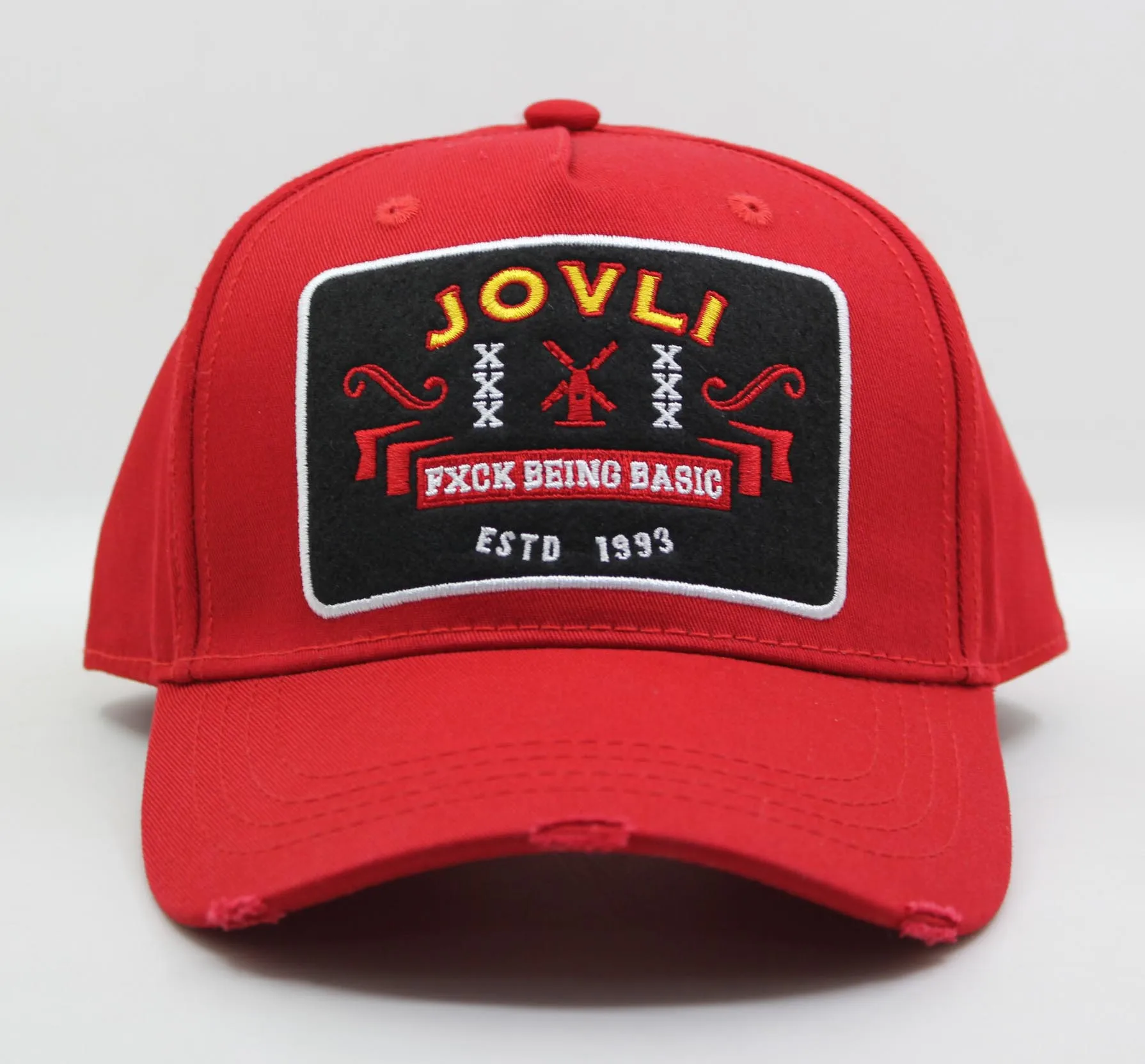 Wholesale embroider patch 5 panel structured fashion red baseball cap