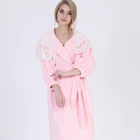 Women Luxury Hooded Lace Collar Flannel Long sleeve Lace Shawl Nightwear Heated bathrobe Nightdress Pajamas