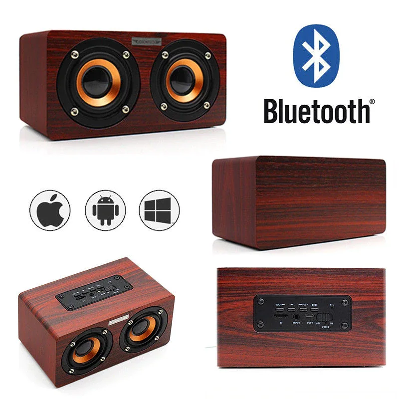 Wood Bluetooth Speaker W7 Retro HIFI 3D Dual Loudspeakers Bluetooth Wireless Speaker with Hands-free Sound Box TF AUX IN - ANKUX.COM