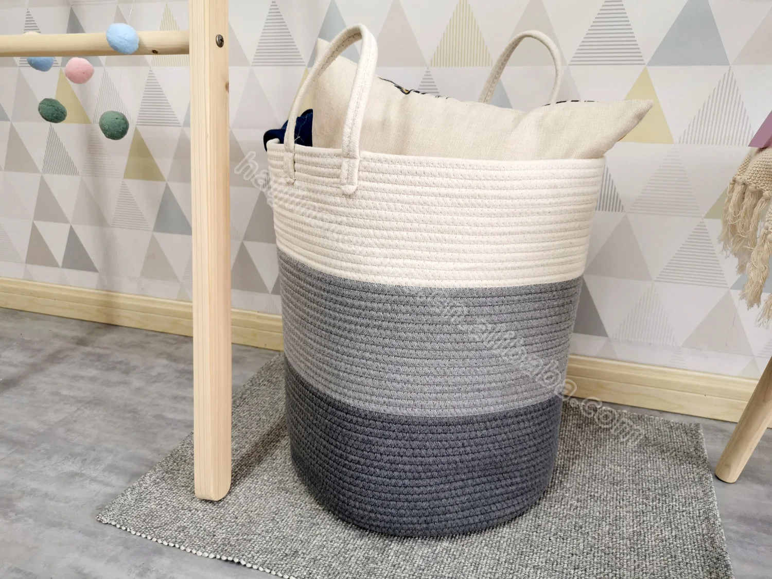 3 color personalized round cotton rope laundry storage basket