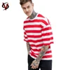 Custom 100% Cotton Oversize Red And White Horizontal Stripe T-Shirts For Men